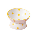 Maxbell 200ml Ceramic Elevated Cat Feeder Bowl Slant Porcelain Pet Cat Dish Anti Slip Yellow Dots