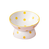 Maxbell 200ml Ceramic Elevated Cat Feeder Bowl Slant Porcelain Pet Cat Dish Anti Slip Yellow Dots