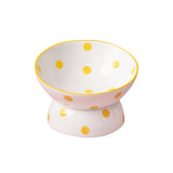 Maxbell 200ml Ceramic Elevated Cat Feeder Bowl Slant Porcelain Pet Cat Dish Anti Slip Yellow Dots