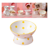 Maxbell 200ml Ceramic Elevated Cat Feeder Bowl Slant Porcelain Pet Cat Dish Anti Slip Yellow Dots