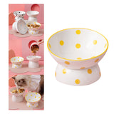 Maxbell 200ml Ceramic Elevated Cat Feeder Bowl Slant Porcelain Pet Cat Dish Anti Slip Yellow Dots