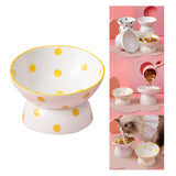 Maxbell 200ml Ceramic Elevated Cat Feeder Bowl Slant Porcelain Pet Cat Dish Anti Slip Yellow Dots