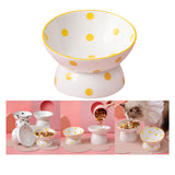 Maxbell 200ml Ceramic Elevated Cat Feeder Bowl Slant Porcelain Pet Cat Dish Anti Slip Yellow Dots