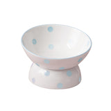 Maxbell 200ml Ceramic Elevated Cat Feeder Bowl Slant Porcelain Pet Cat Dish Anti Slip Blue Dot