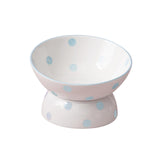 Maxbell 200ml Ceramic Elevated Cat Feeder Bowl Slant Porcelain Pet Cat Dish Anti Slip Blue Dot