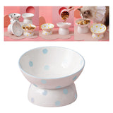 Maxbell 200ml Ceramic Elevated Cat Feeder Bowl Slant Porcelain Pet Cat Dish Anti Slip Blue Dot