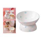 Maxbell 200ml Ceramic Elevated Cat Feeder Bowl Slant Porcelain Pet Cat Dish Anti Slip Blue Dot