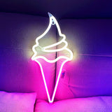 Maxbell Ice Cream Neon Sign Lights 8 Light Modes Wall Hanging Decor Outdoor White Pink