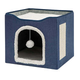 Maxbell Cat Bed Nest Interactive Toy Universal Kennel Scratching Board Winter Dark Blue