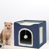 Maxbell Cat Bed Nest Interactive Toy Universal Kennel Scratching Board Winter Dark Blue