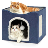 Maxbell Cat Bed Nest Interactive Toy Universal Kennel Scratching Board Winter Dark Blue