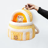 Maxbell Portable Cat Carrier Bag Backpack Breathable Pet Cage Warm for Walking Yellow 28x21x36cm S