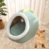 Maxbell Cute Cave Bed Dog Warm with Ball Toy No Deformation for Kitten Rabbit Puppy 35x35x31cm Green