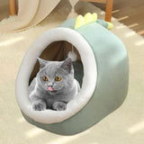 Maxbell Cute Cave Bed Dog Warm with Ball Toy No Deformation for Kitten Rabbit Puppy 43x40x35cm Green