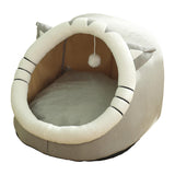 Maxbell Cute Cave Bed Dog Warm with Ball Toy No Deformation for Kitten Rabbit Puppy 35x35x31cm Gray