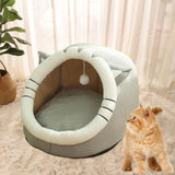 Maxbell Cute Cave Bed Dog Warm with Ball Toy No Deformation for Kitten Rabbit Puppy 35x35x31cm Gray