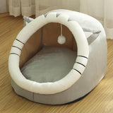 Maxbell Cute Cave Bed Dog Warm with Ball Toy No Deformation for Kitten Rabbit Puppy 35x35x31cm Gray