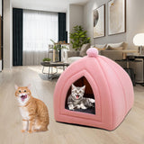 Maxbell Cat Bed Puppy Kennel Sofa Semi Closed Winter for Cats Dogs Supplies pink