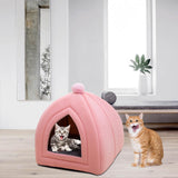 Maxbell Cat Bed Puppy Kennel Sofa Semi Closed Winter for Cats Dogs Supplies pink