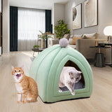 Maxbell Cat Bed Puppy Kennel Sofa Semi Closed Winter for Cats Dogs Supplies green