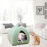 Maxbell Cat Bed Puppy Kennel Sofa Semi Closed Winter for Cats Dogs Supplies green