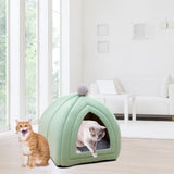 Maxbell Cat Bed Puppy Kennel Sofa Semi Closed Winter for Cats Dogs Supplies green