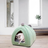 Maxbell Cat Bed Puppy Kennel Sofa Semi Closed Winter for Cats Dogs Supplies green