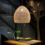 Maxbell Retro Pendant Light Handmade Rattan Lampshade Rustic for Hotel Dining Room StyleB 35CM