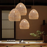 Maxbell Retro Pendant Light Handmade Rattan Lampshade Rustic for Hotel Dining Room StyleB 35CM