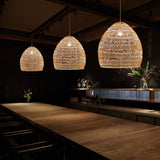 Maxbell Retro Pendant Light Handmade Rattan Lampshade Rustic for Hotel Dining Room StyleB 35CM