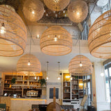 Maxbell Retro Pendant Light Handmade Rattan Lampshade Rustic for Hotel Dining Room StyleB 35CM
