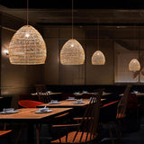 Maxbell Retro Pendant Light Handmade Rattan Lampshade Rustic for Hotel Dining Room StyleB 35CM