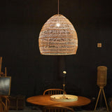 Maxbell Retro Pendant Light Handmade Rattan Lampshade Rustic for Hotel Dining Room StyleB 35CM