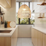Maxbell Retro Pendant Light Handmade Rattan Lampshade Rustic for Hotel Dining Room StyleB 35CM