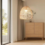 Maxbell Retro Pendant Light Handmade Rattan Lampshade Rustic for Hotel Dining Room StyleB 35CM