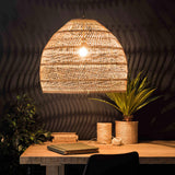 Maxbell Retro Pendant Light Handmade Rattan Lampshade Rustic for Hotel Dining Room StyleB 35CM