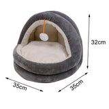 Maxbell Cute Cat Bed with Ball Toy Anti Slip Bottom Cozy Kitten Cave Kennel Dog Bed S Gray