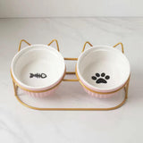 Maxbell Cat Food Bowls Detachable Elevated Cat Dishes Neck Guard Portable for Kitty Pink