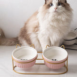 Maxbell Cat Food Bowls Detachable Elevated Cat Dishes Neck Guard Portable for Kitty Pink