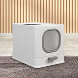 Maxbell High Capacity Cat Litter Box Toilet Washroom Full Closed with Shovel Large Gray