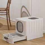 Maxbell High Capacity Cat Litter Box Toilet Washroom Full Closed with Shovel Large Gray