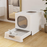Maxbell High Capacity Cat Litter Box Toilet Washroom Full Closed with Shovel Large Gray
