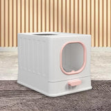 Maxbell High Capacity Cat Litter Box Toilet Washroom Full Closed with Shovel Large Pink