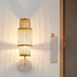Maxbell Bamboo Woven Wall Sconce Wall Mounted Light Fixture Rustic for Stairs Hotel