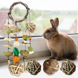 Maxbell Rabbit Chew Toy Rattan Grass Balls Bite Grind Toy Hay Sticks for Cockatiel