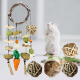 Maxbell Rabbit Chew Toy Rattan Grass Balls Bite Grind Toy Hay Sticks for Cockatiel