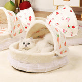 Maxbell Cave Cat Bed Dog Tent Strawberry Decorative Sleeping Calming Warm Pet House