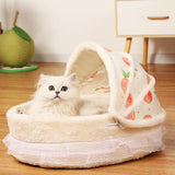 Maxbell Cave Cat Bed Dog Tent Strawberry Decorative Sleeping Calming Warm Pet House