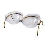 Maxbell Portable Dog Elevated Bowls Double Glass Bowls Pet Dishes Drinker for Puppy Aureate