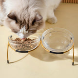 Maxbell Portable Dog Elevated Bowls Double Glass Bowls Pet Dishes Drinker for Puppy Aureate